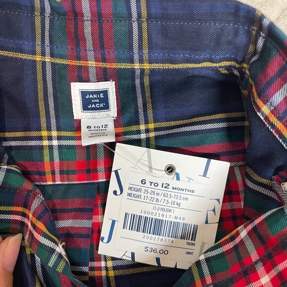 NWT Janie & Jack Infant Boy Tartan Plaid Button Up Long Sleeve Shirt 6-12mos - Picture 5 of 6